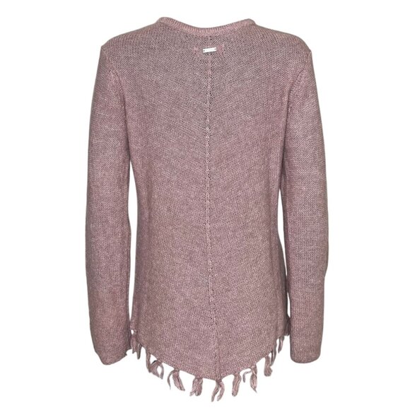 PrAna Shelby Poncho Cable Knit Fringe Sweater Mauve Pink Medium Boho Cozy Wool - Picture 3 of 8